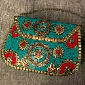 Antik Kraft Crossbody Purse Turquoise Mosaic Used Great Condition